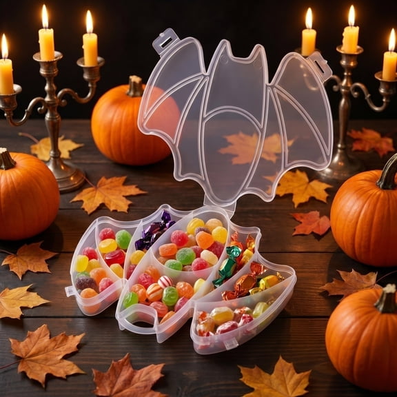 Halloween Clear Plastic Candy Box, Food-Grade Sectional Clear Plastic Serving Trays with Flip-Top, Snack Storage Container for Kids, Holiday Gift Supplies for Halloween Party Favor