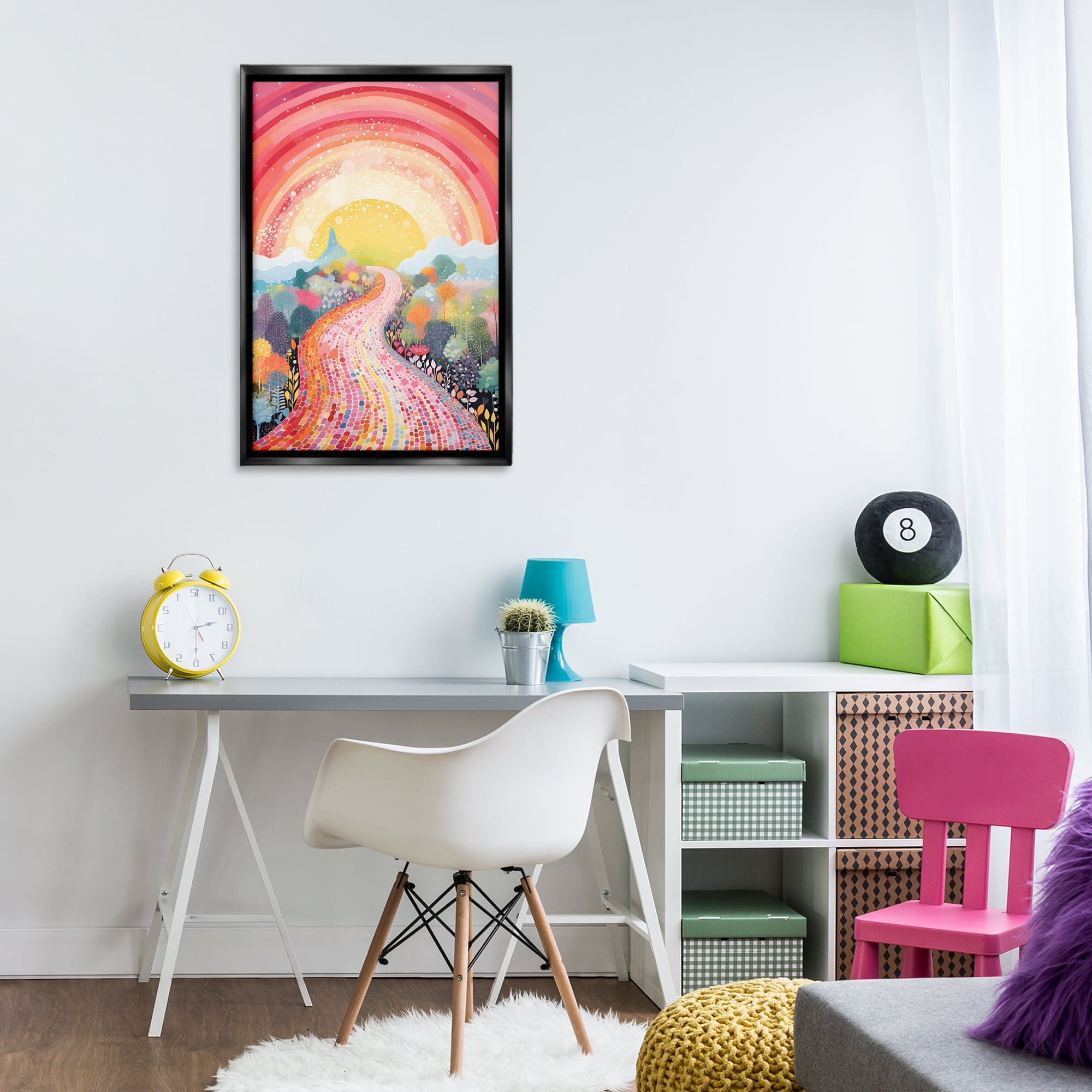 Stupell Industries Pink Brick Road Journey Landscape Painting Black Floater Framed Art Print Wall Art, 21 x 31