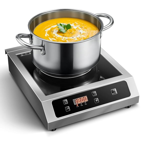 Zomagas 17" Commercial Induction Cooktop – 1800W Portable Electric Burner with 10 Power Levels, 140°F-460°F Temp Control, Timer, Stainless Steel – for Restaurants, Home, Outdoor Cooking 120V