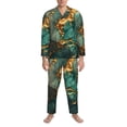 thumbnail image 3 of Naloa Emerald Color Gold Marble Men’s Pajamas Set - Long Sleeve Button Down Sleep Shirt and Pajama Bottoms Sleepwear Set-Medium, 3 of 7