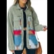 thumbnail image 2 of Chaqueta Vaquera de Larga con Solapa Holgada y Parches para Mujer, Estilo Retro con Borde Sin Rematar, de Medio. Verde Retro L, 2 of 6