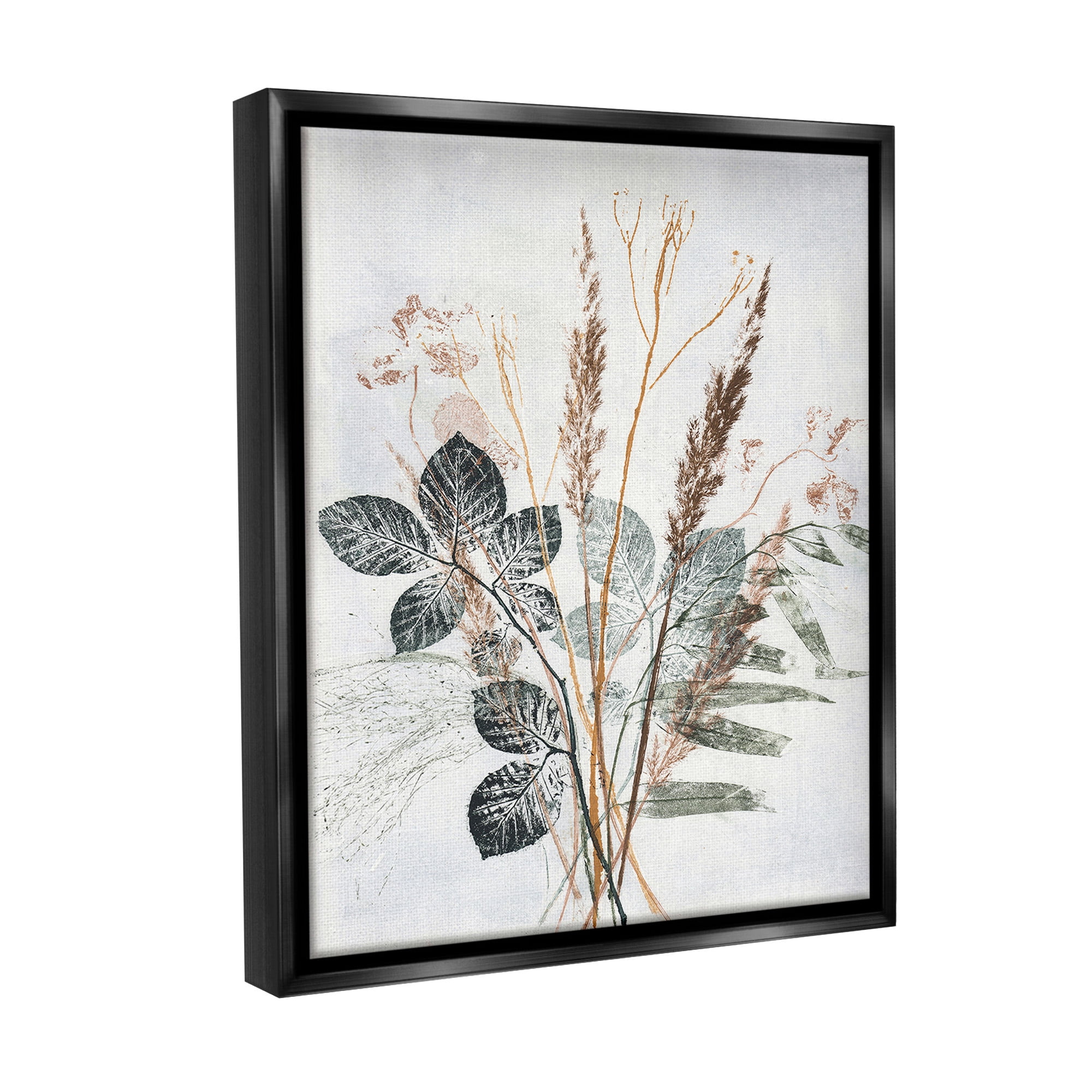 Stupell Industries Natural Forest Leaves Botanical & Floral Painting Black Floater Framed Canvas Art Print Wall Art, 17 x 21