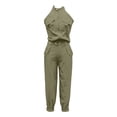 thumbnail image 4 of mihongmao Dressy Outfits for Ladies Club Sets Women Stand Collar Sleeveless Tops High Waist Ankle Strap Overalls Suit Army Green L, 4 of 6