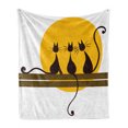 thumbnail image 1 of Animal Art Soft Flannel Fleece Throw Blanket, 3 Black Feline Cartoon Cats with Whiskers Staring at Sun Print, Cozy Plush for Indoor and Outdoor Use, 50" x 70", Yellow Brown Dark Brown, by Ambesonne, 1 of 6