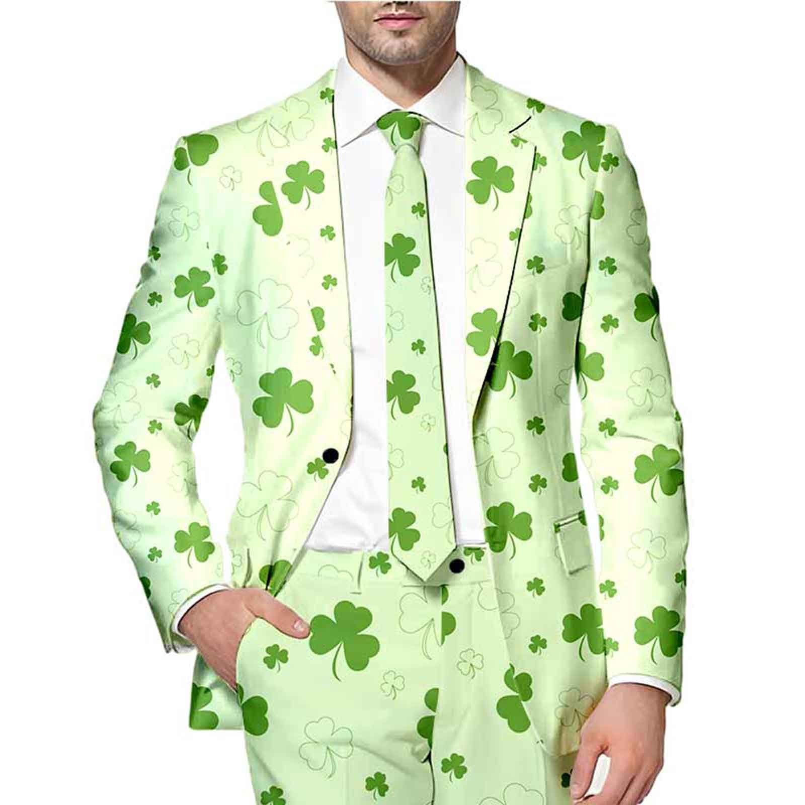 Men's St. Patrick's Day Suit - 2-Piece Shamrock Print, Plus Size Funny Irish Outfit
