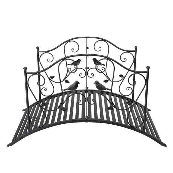 Ktaxon 4FT Metal Arch Garden Bridge Decorative Footbridge w/ Bird Patterned Guardrails for Stream, Fish Pond, Black
