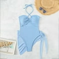 thumbnail image 4 of WREESH Womens Bikini Set with Sarong Bathing Suit Beach Cover Up Wrap Skirt Solid Bikini Strap Bikini Deep V Split Swimsuit Set Three-Piece Swimming Suit Sky Blue, 4 of 9