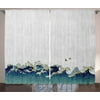 Japanese Wave Curtains 2 Panels Set, Aquatic Swirls Flying Birds of Ocean Ukiyo-e Style Artwork Grunge Print, Window Drapes for Living Room Bedroom, 108W X 63L Inches, Grey Blue Cream, by Ambesonne