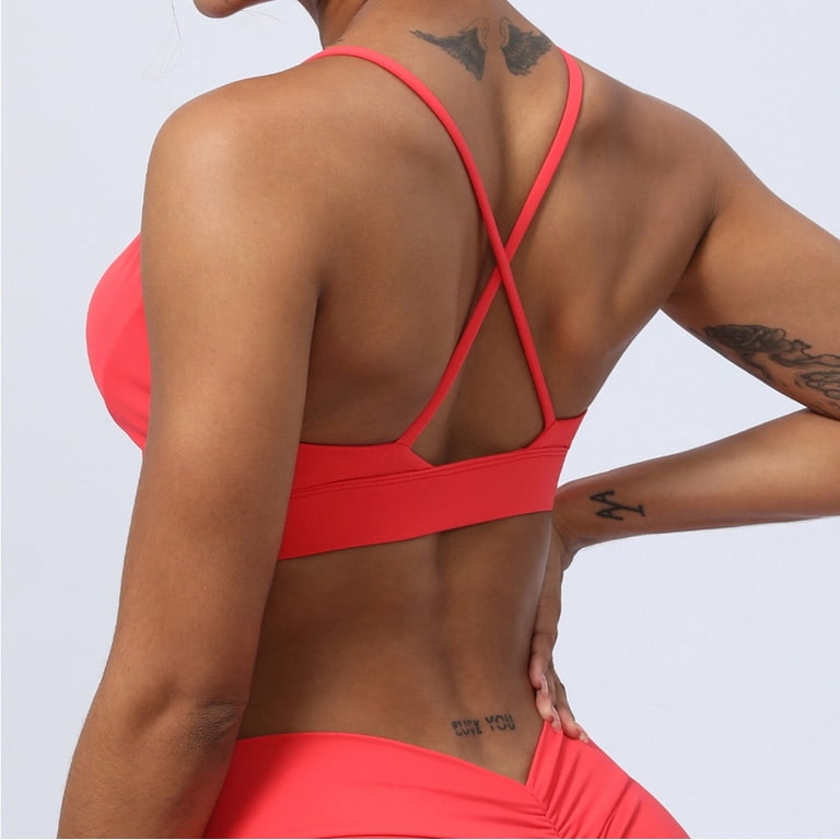 bras for deep v neck and backless dress Xfvqtps Sports Bra Women Cross Back Spaghetti Strap Elastic Breathable Yoga Athletic Exercise Red Size:36DD Blue Dresses & Gowns sa_TROS_7_L12 set Boning shapes and Strapless bras