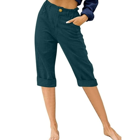 Women s Plus Cotton Panties for Women High Waist Women s Pants Suit Plus Size Womens Capri Pants Summer Trendy Casual Elastic Waist Cropped Trouser Fashion Resort Wear Beach Vacation Capris Clothes