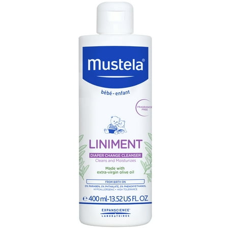 Mustela Baby Liniment, Natural No-Rinse Baby Cleanser for Diaper Change, with Olive Oil, 13.52 Fl.