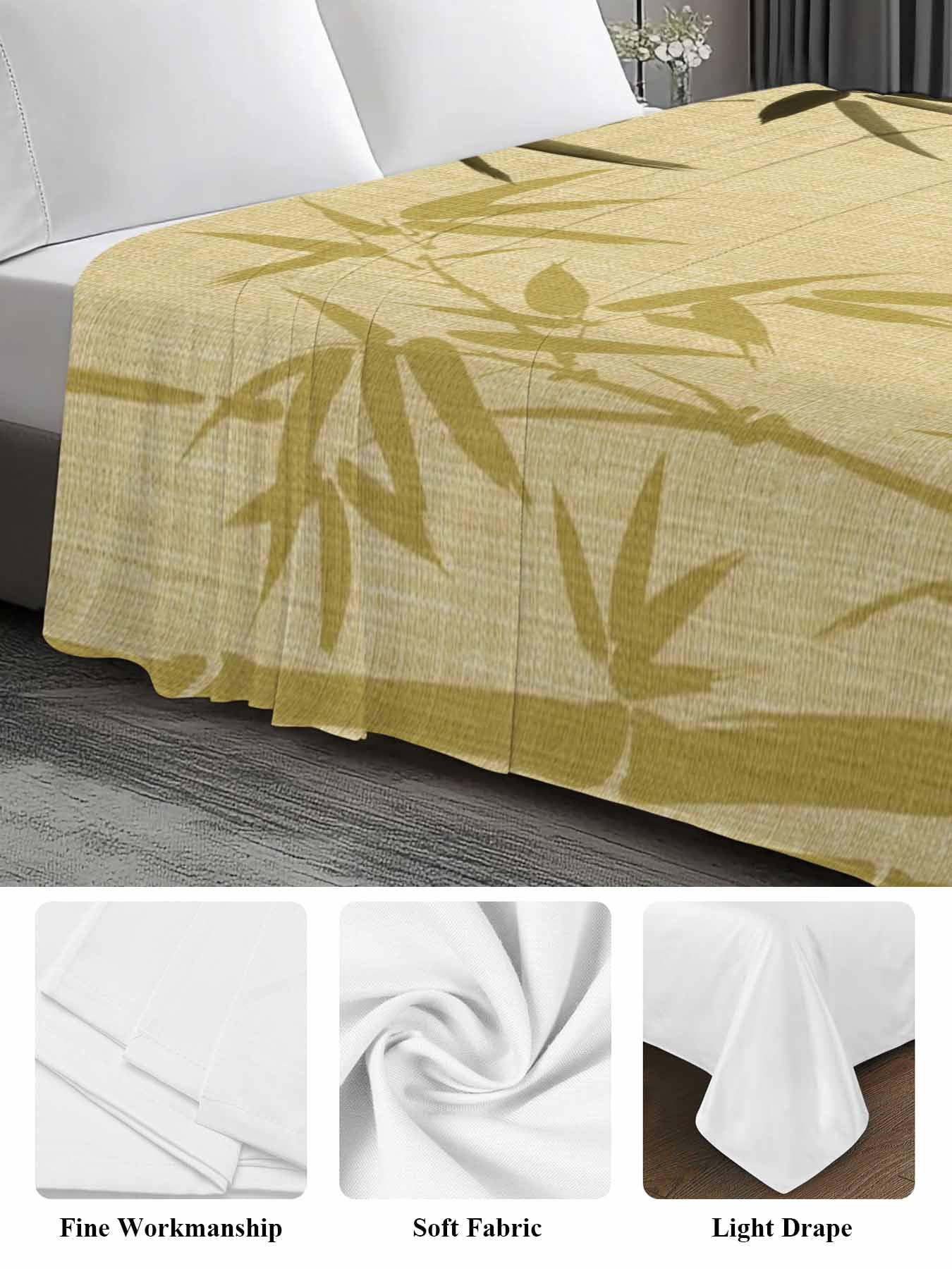 Queen Flat Sheet 90"x102", Vintage Bamboos Soft Lightweight Bedding Flat Sheets Only, Ink Painting Retro Art Rustic Brushed Microfiber Top Bed Sheet, Breathable StainResistant Bedsheets