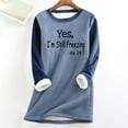 thumbnail image 2 of Virmaxy Women's Fall and Winter Letter Printing Big Size Loose Shoulder Insert Blouse Thickened Fluffy Lamb's Wool Warm Fit Bottom Shirt Long Sleeve Round Neck Tops/Shirts Blue-B XS, 2 of 3