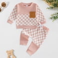 thumbnail image 2 of YDFCWXW Toddler Baby Girl Fall Spring Outfit Checker Patchwork Long Sleeve Sweatshirt Elastic Waist Pants Newborn Clothes Set (Red, 18-24 Months), 2 of 8