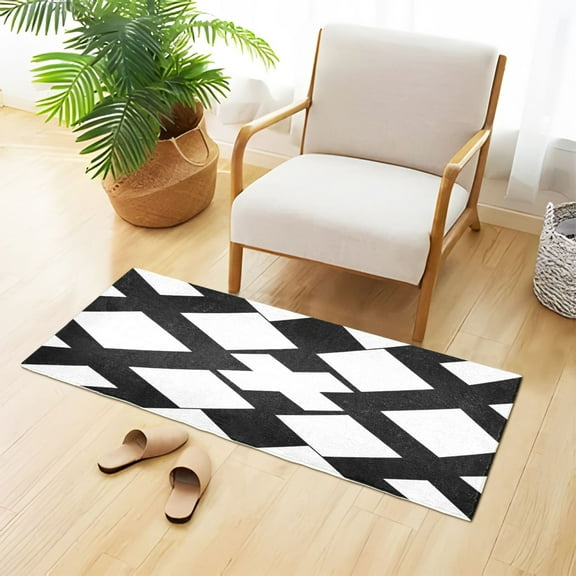 Black and White Simple Art Plush Carpet Non Slip Runner Rug Absorbent Bath Mat 39" x 20"