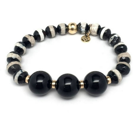 Julieta Jewelry Black and White Agate Trinity 14kt Gold over Sterling Silver Stretch Bracelet