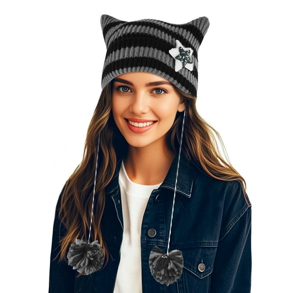 Wowstyle Crochet Hats for Women Vintage Beanies Women Fox Hat Grunge Goth Beanies Hat Y2K Accessories Slouchy Beanies for Women