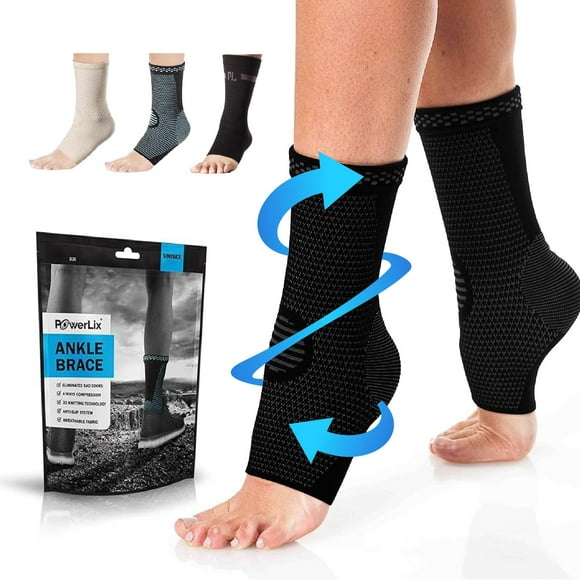 POWERLIX Attelle Orthopédique de Cheville Manchon de Soutien de Compression (Paire) pour Fasciite Plantaire, Enflure, Tendinite, Arthrite, Entorse