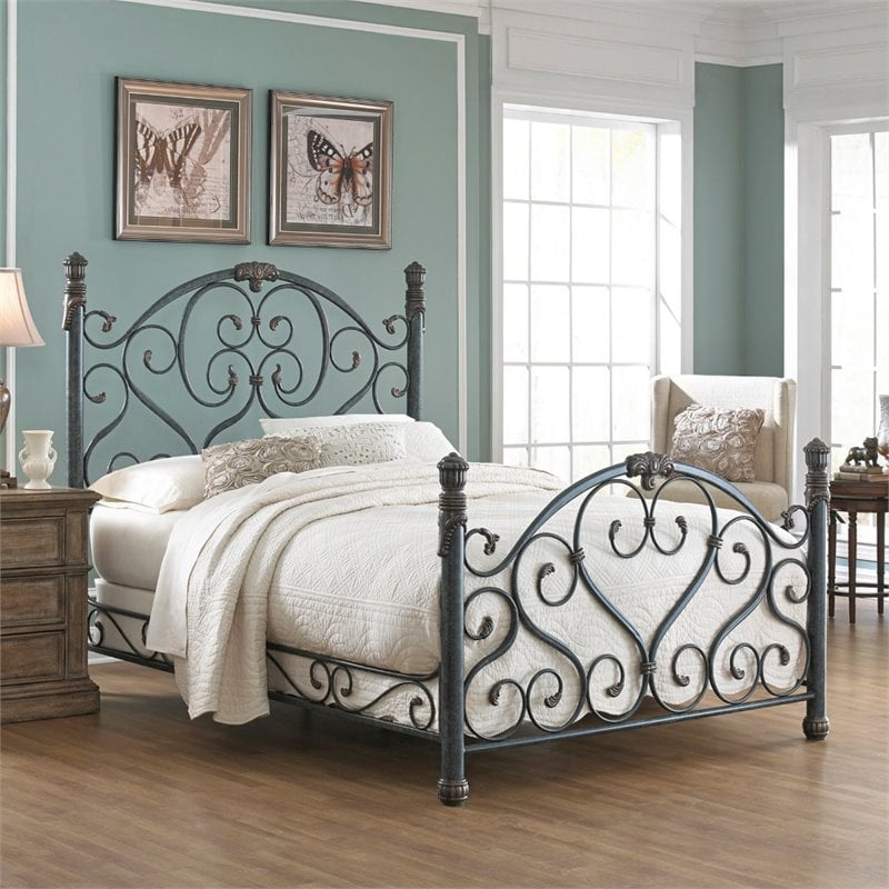 Pemberly Row Queen Marble Bed In, Leann Graceful Scroll Bronze Iron Bed Frame King Size