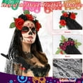 thumbnail image 6 of 4PCS Day of the Dead Costume Set for Women, Flower Skull Headband Veil, Sugar Skull Mask, Flower Necklace, Skeleton Gloves, Halloween Cosplay Accessories for Party, 6 of 7
