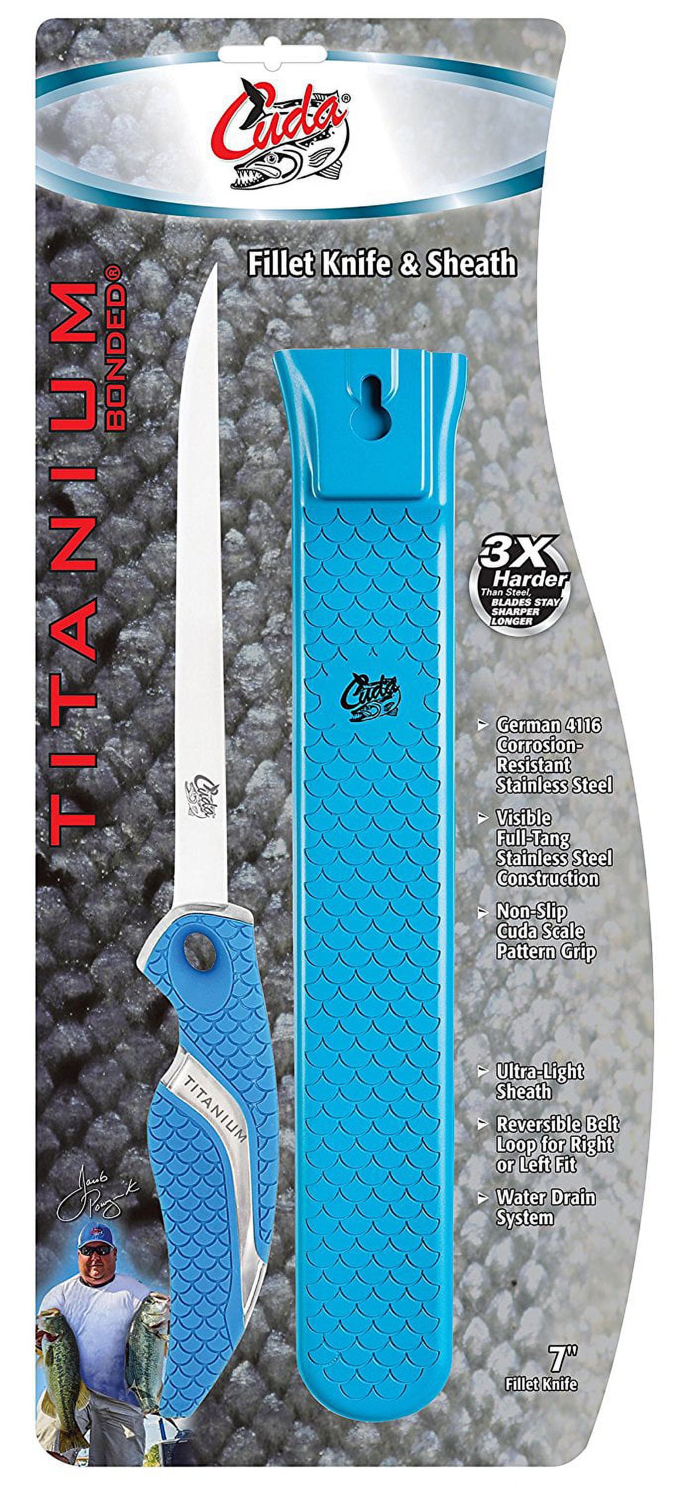 Cuda Flex Fillet Knife, 7", Titanium Bonded with Sheath, for Freshwater Fishing, Blue, 1-Count