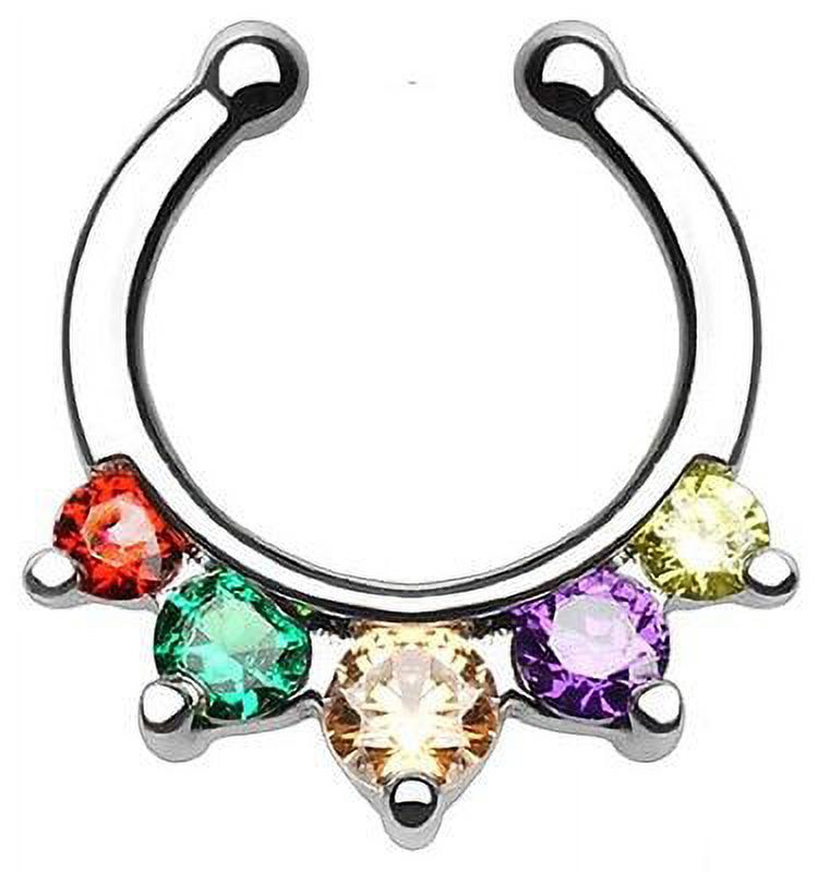 Five Paved Gem Non-Piercing Septum Hanger Rainbow