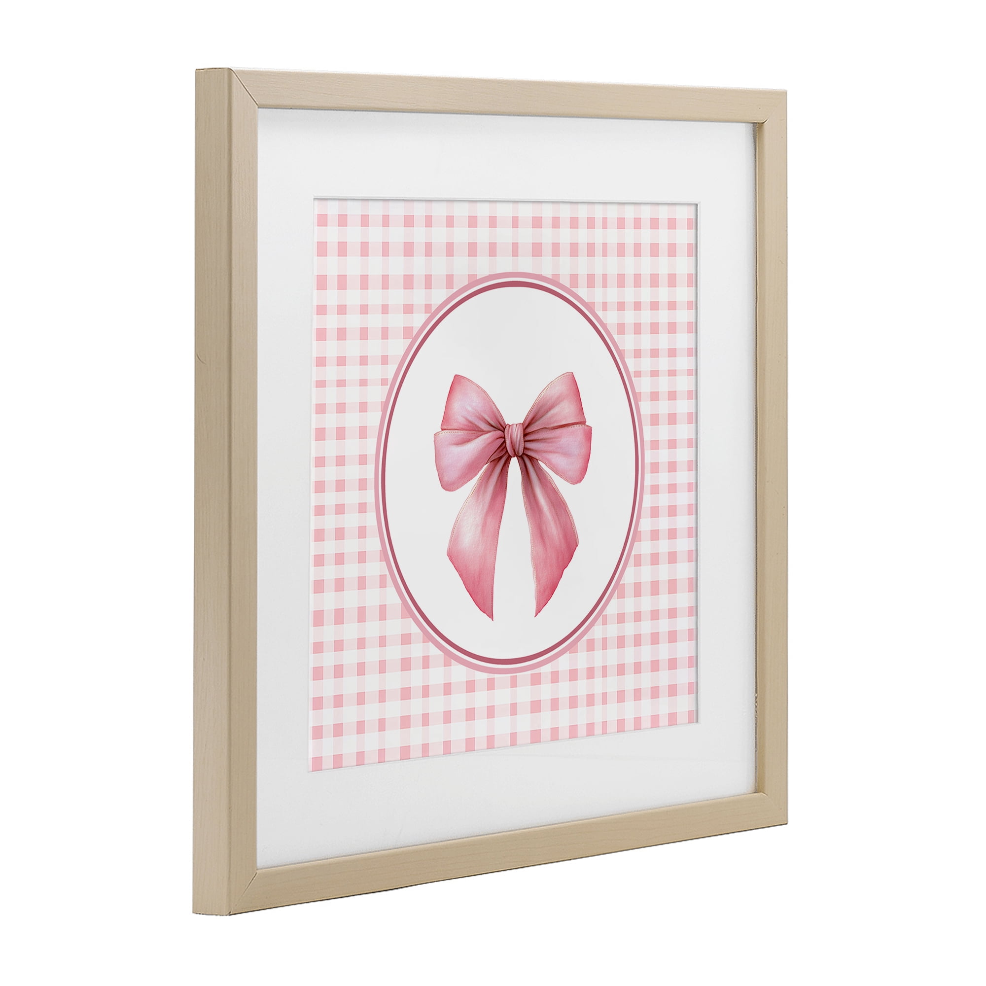 Stupell Industries Pink Bow with Circular Gingham Birch Framed Print Under Glass, design by Christine Simpson Art