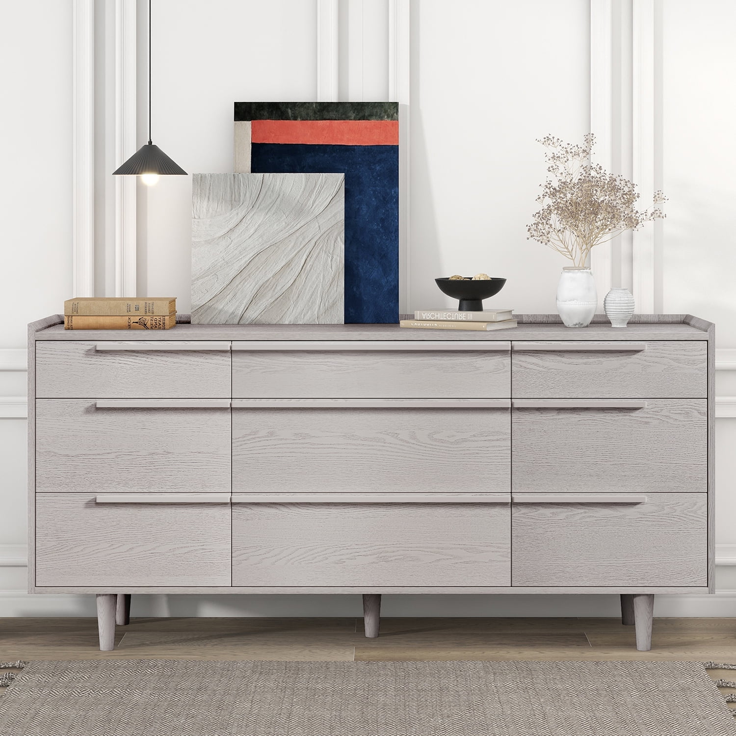 Kadyn 9-Drawer Dresser, Solid Wood Storage Dresser Closet with Solid Wood Legs, Modern Horizontal Dresser for Living Room, Stone Gray Kadyn 9-Drawer Dresser, Solid Wood Storage Dresser Closet with Solid Wood Legs, Modern Horizontal Dresser for Living Room, Stone Gray