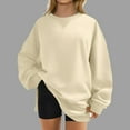 thumbnail image 2 of Olyvenn Womens Plus Size Sweatshirts Crew Neck Long Sleeve Shirts Casual Loose Side Split Fall Outfits Y2K Pullover Clothes Beige L, 2 of 6