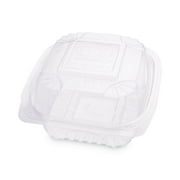 Eco-Products® Renewable and Compostable Clear Clamshell Hinged Food Containers, 6 x 6 x 3, Plastic, 80/Pack, 3 Packs/Carton