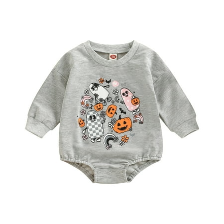 

Kids Baby Girls Boys Romper Halloween Cartoon Round Neck Long Sleeve Bodysuit Sweatshirt Clothes