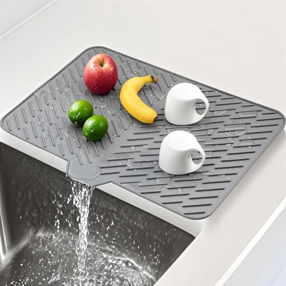 Silicone Dish Drying Mat – 23"x17" Gray, Multiple Uses, Easy Clean, Eco-Friendly & Heat-Resistant – Ideal for Kitchen Counter, Sink, Refrigerator, or Drawer Liner