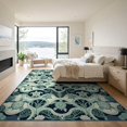 thumbnail image 3 of ODIKA 9'x12' Washable Area Rug Non-Slip, Chair-Friendly Felt Turtle Wave Marine Nautical Underwater Coral Reef Ocean Flowing Dynamic for Dining Room, Basement, Large Office, 3 of 7