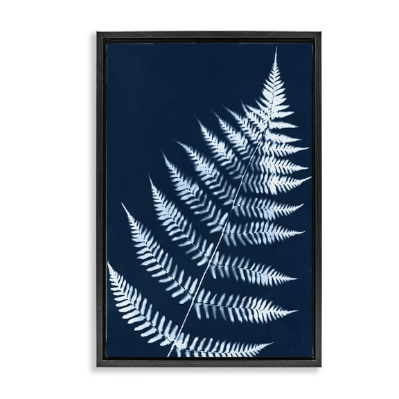 Stupell Industries Blue Fern Impression Botanical & Floral Painting Black Floater Framed Art Print Wall Art, 17 x 25