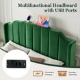 thumbnail image 3 of Amolife Full Size Upholstered Platform Bed Frame with USB Ports & Curved Velvet Wingback Headboard, Green, 3 of 9
