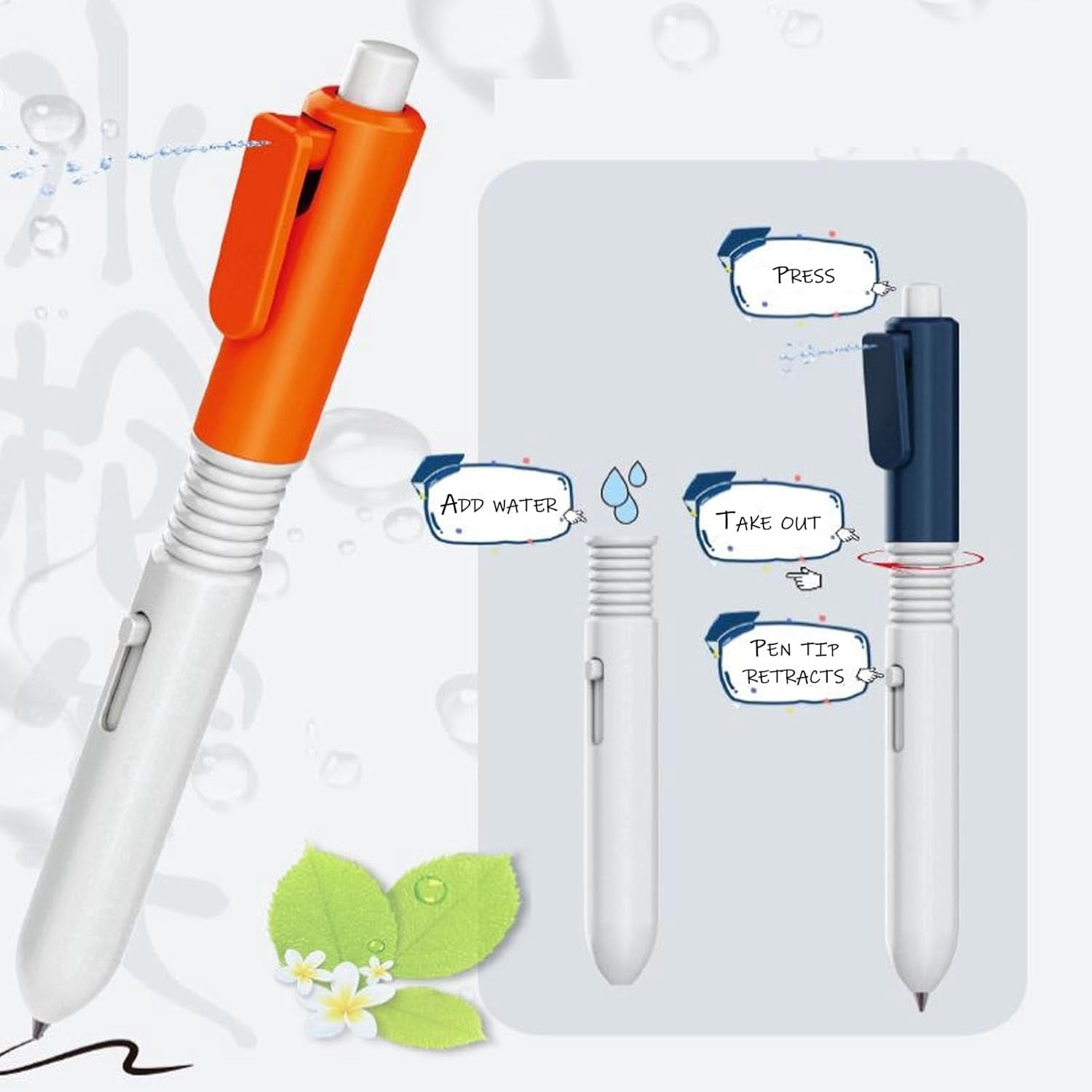 Pen Water Trick Toy, Dual Functionality Water Gun Pen, Portable Pen That Sprays Water, Water Spray Pen for All Ages (Orange, 1 PCS)