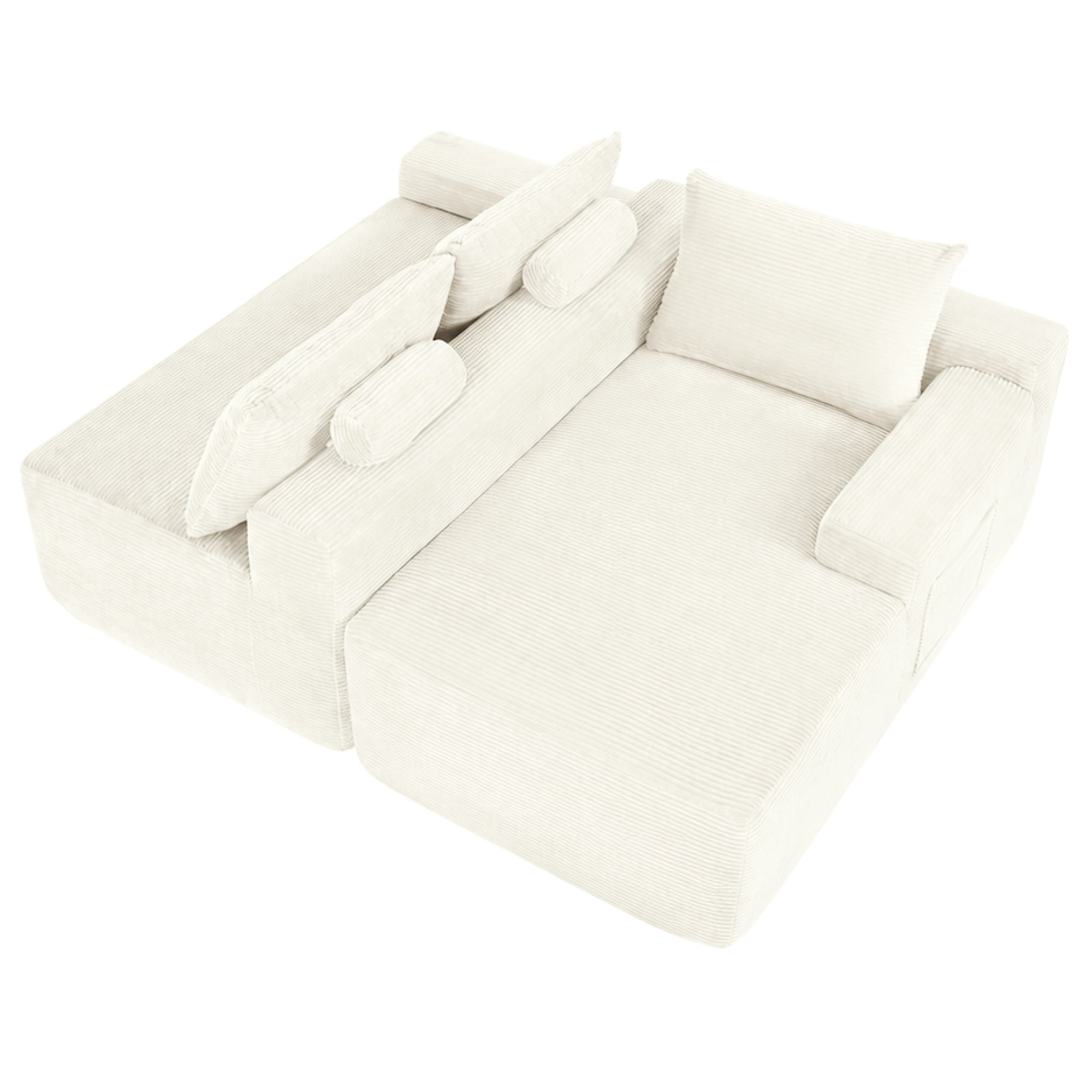 Leumius 96.9" L-Shaped Modular Sectional Sofa with Chaise,Cloud Sectional Couch with Deep Seat and Side Pockets,Comfy Corduroy Upholstered Boneless Couches for Living Room,No Assembly,White