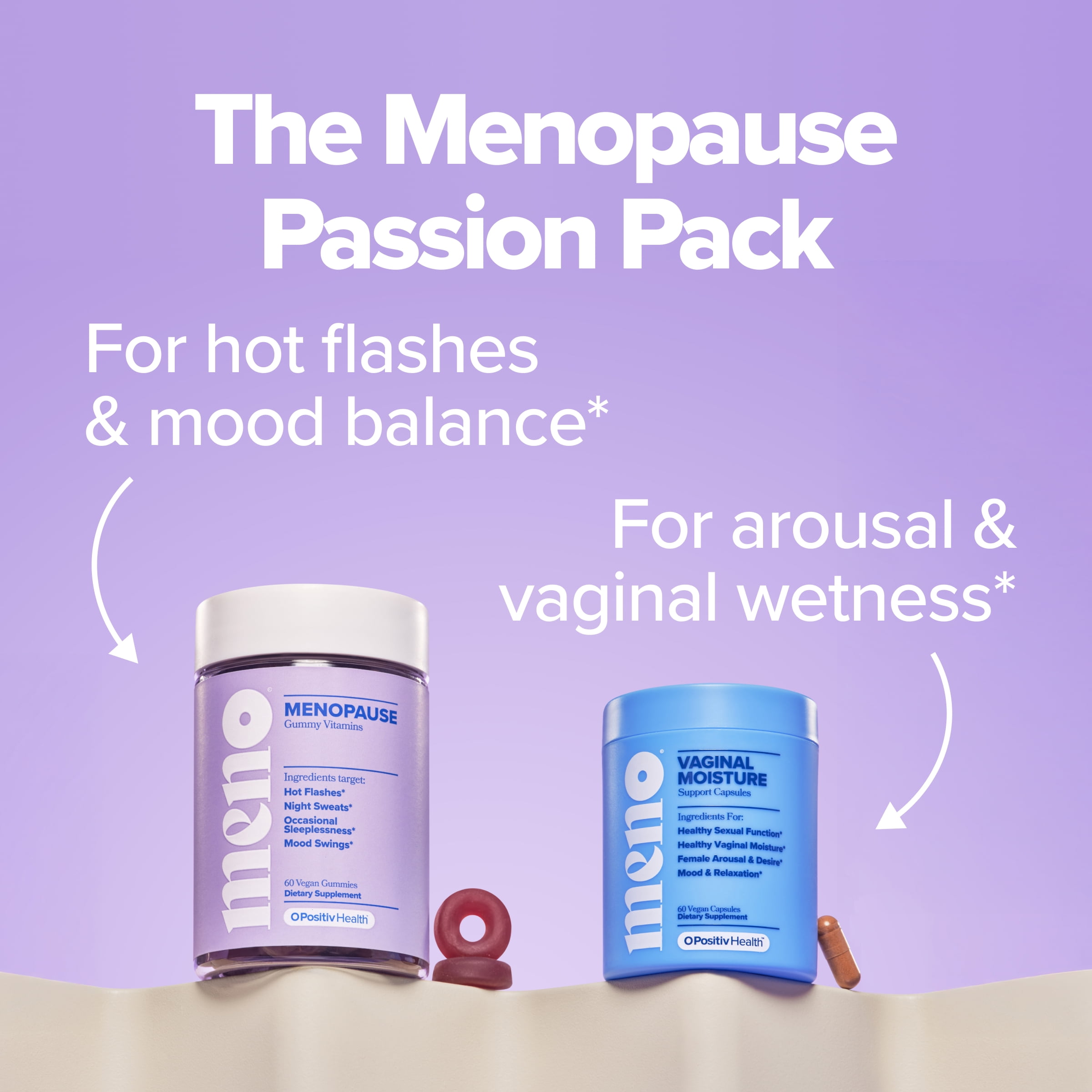 O Positiv MENO Menopause Relief Vitamin Gummies for Hot Flashes, Night Sweats, and Mood Swings, 60 Count