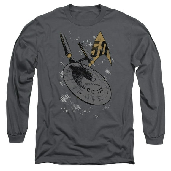 Star Trek Enterprise Dash Long Sleeve Adult 18/1 T-Shirt Charcoal