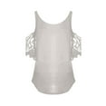 thumbnail image 4 of ICHUANYI Clearance Women Casual Lace Half SleeveＶ-Neck Zipper Hollow Out T-Shirt Blouse Tops(White, S) ICHUANYI WER2023080705967, 4 of 5