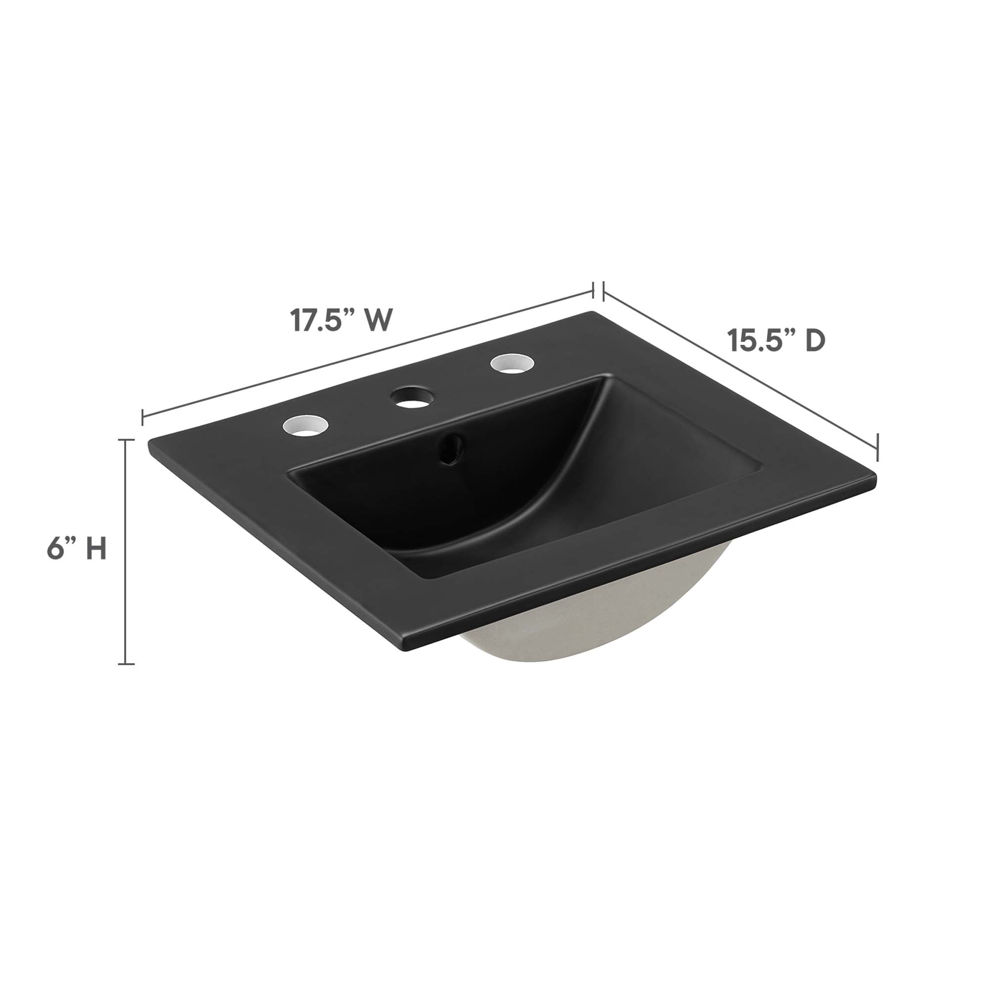Modway Cayman Modern 18" Bathroom Sink in Black With Rectangular Basin