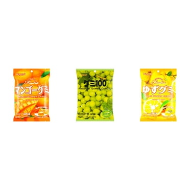 3 Pack Kasugai Gummy Candies, Made in Japan, Gluten Free, Mix 3 Flavor (Mango,Mmuscat,Yuzu) Plus NineChef Brand Long Handle Coffee Spoon