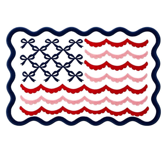 Yardvibe Patriotic Bow Flag Doormat, 23.62" x 15.75" Red White Blue Decorative Rug for 4th of July, Scalloped Edge Front Door Mat, Memorial Day & Independent Day, Indoor Outdoor Home Porch Decor