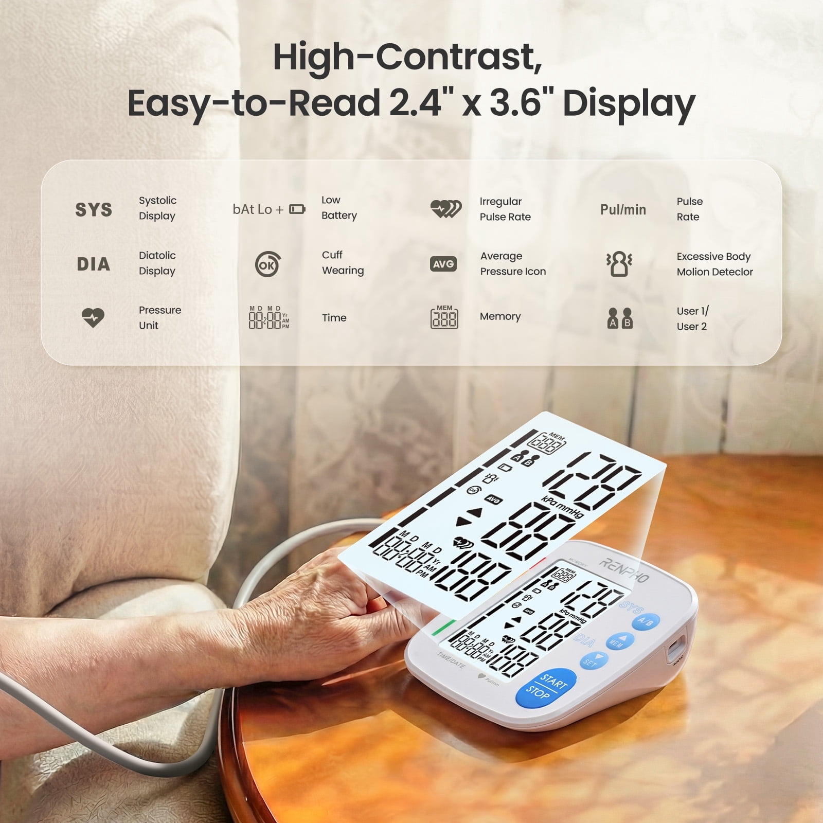 RENPHO Blood Pressure Monitor for Home Use, 9-17" & 16-21" Extra Large Blood Pressure Cuff, Upper Arm Blood Pressure Machine with 2x199 Reading Memory, Fsa Hsa Eligible, LCD Display