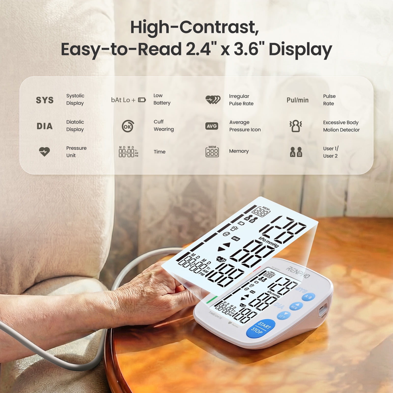Renpho Upper Arm Blood Pressure Monitor with Extra Large Cuffs photo 5