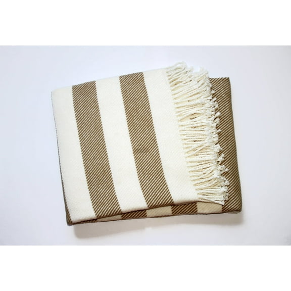 Cream and Stone Slanted Stripe Fringed Throw Blanket