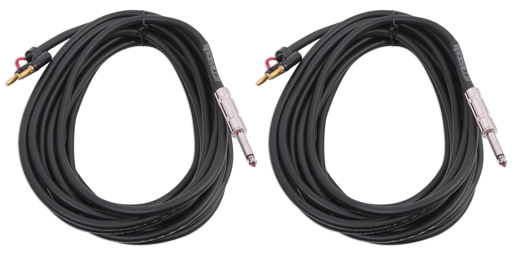 2) Rockville RCXBN20 20 Ft 1/4" to Banana Speaker Cables, 16 Gauge, 100 Copper!