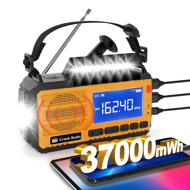 Radio de Emergencia de Manivela yesiwtc 37000mWh Solar AM/FM LCD