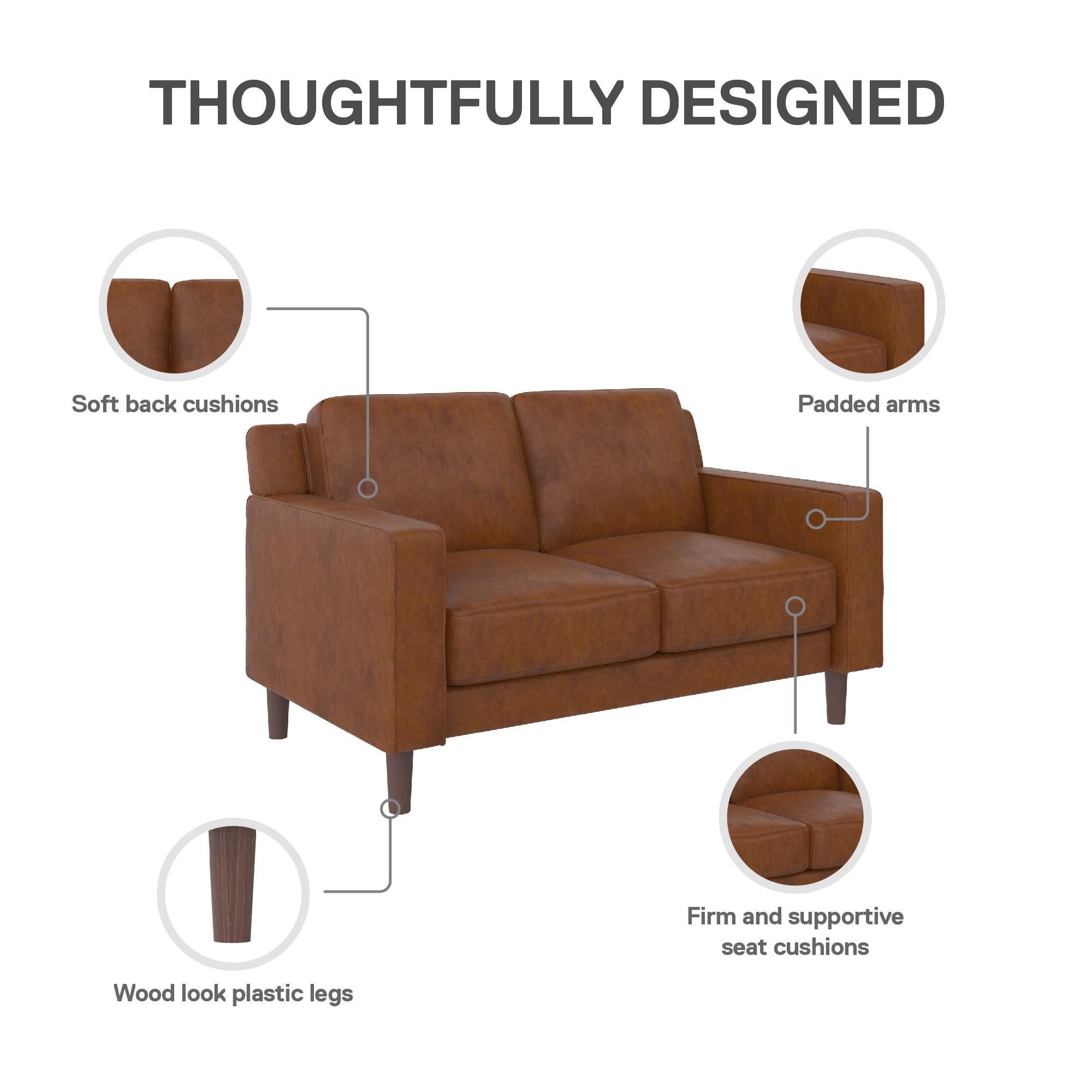 DHP Bryanna Loveseat 2 Seater Sofa , Camel Faux Leather