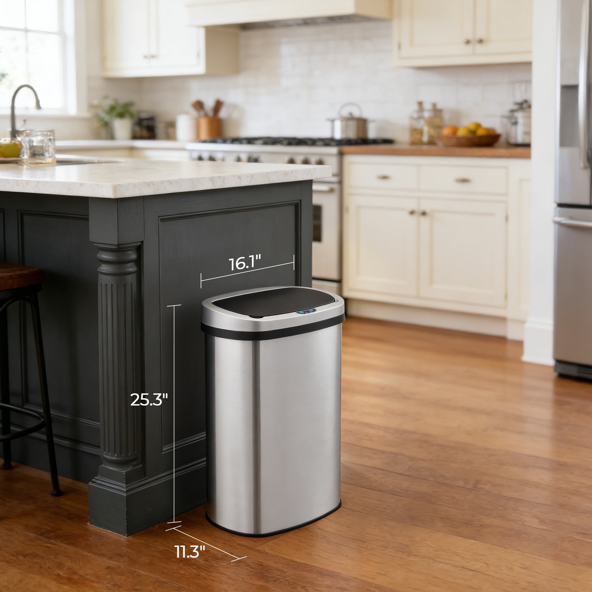 Innovaze 13 Gallon Touchless Motion Sensor Stainless Steel Garbage Can with Durable Plastic Lid , Oval, Silver